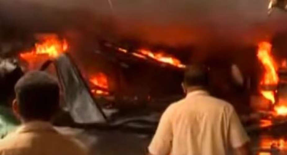 A fire broke out at a car service center in Vellayil