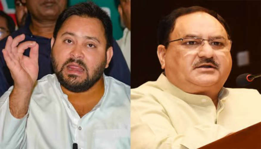 thejaswi yadav claims jp nadda brings many baggage to bihar 