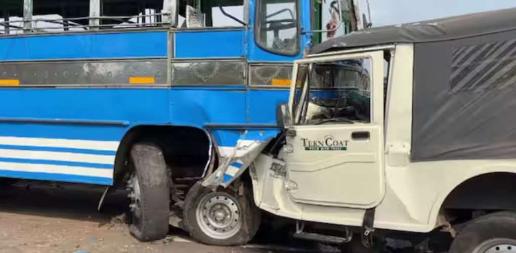 A jeep rammed into a private bus and two persons met a tragic end