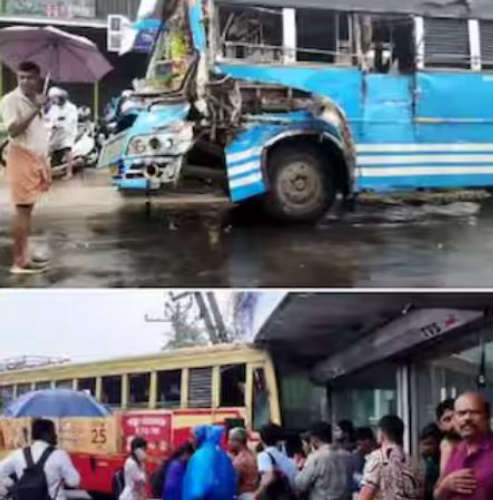 A private bus hit behind the KSRTC bus