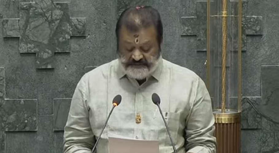 suresh-gopi-takes-oath-as-lok-sabha-mp-in-malayalam