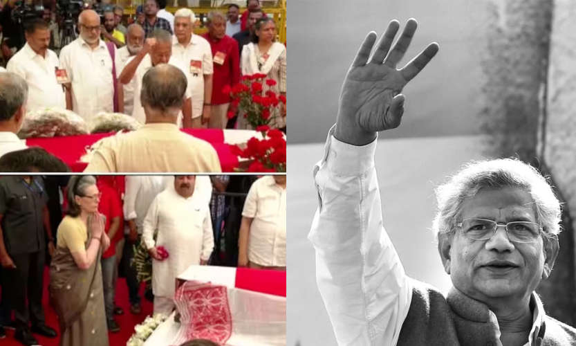 Sitaram Yechury is being given a final farewell at the partys headquarter by leaders and party workers